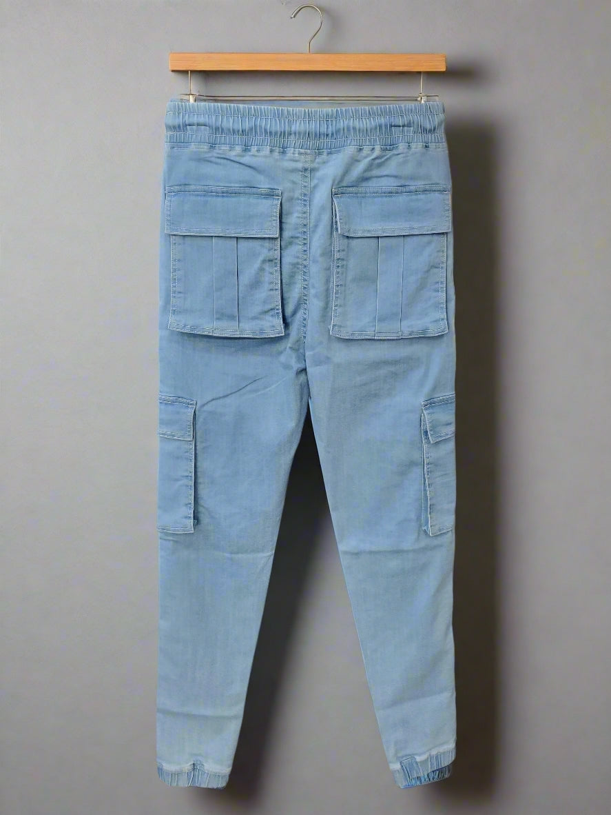 MEN'S LIGHT BLUE 6 POCKET DENIM JOGGER PANT