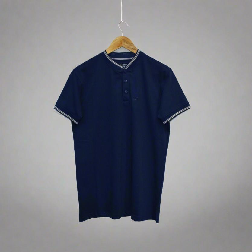 MEN BLUE DEPTH HENLEY T-SHIRT