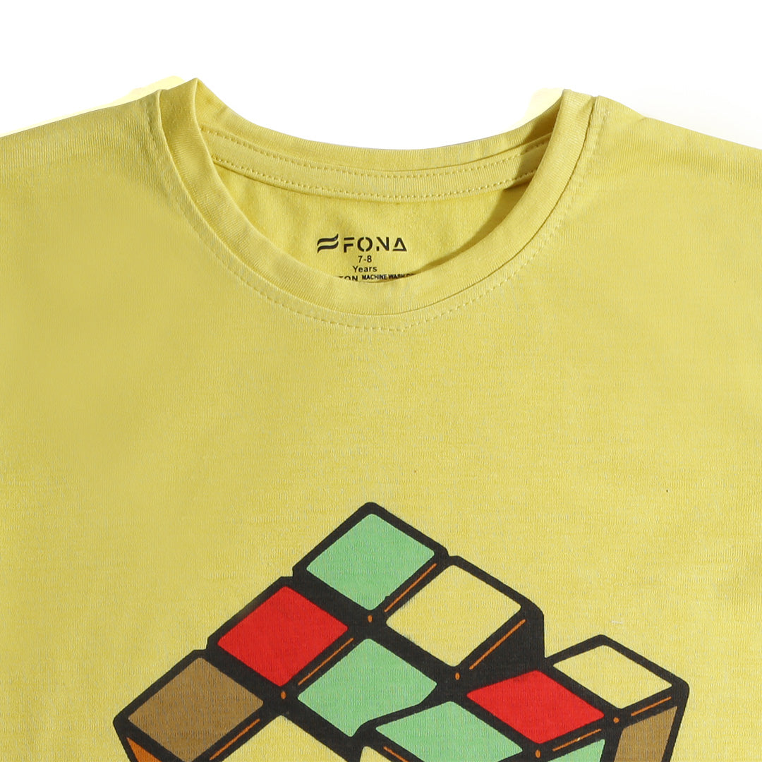 KID'S YELLOW PUZZLE PRINT T-SHIRT