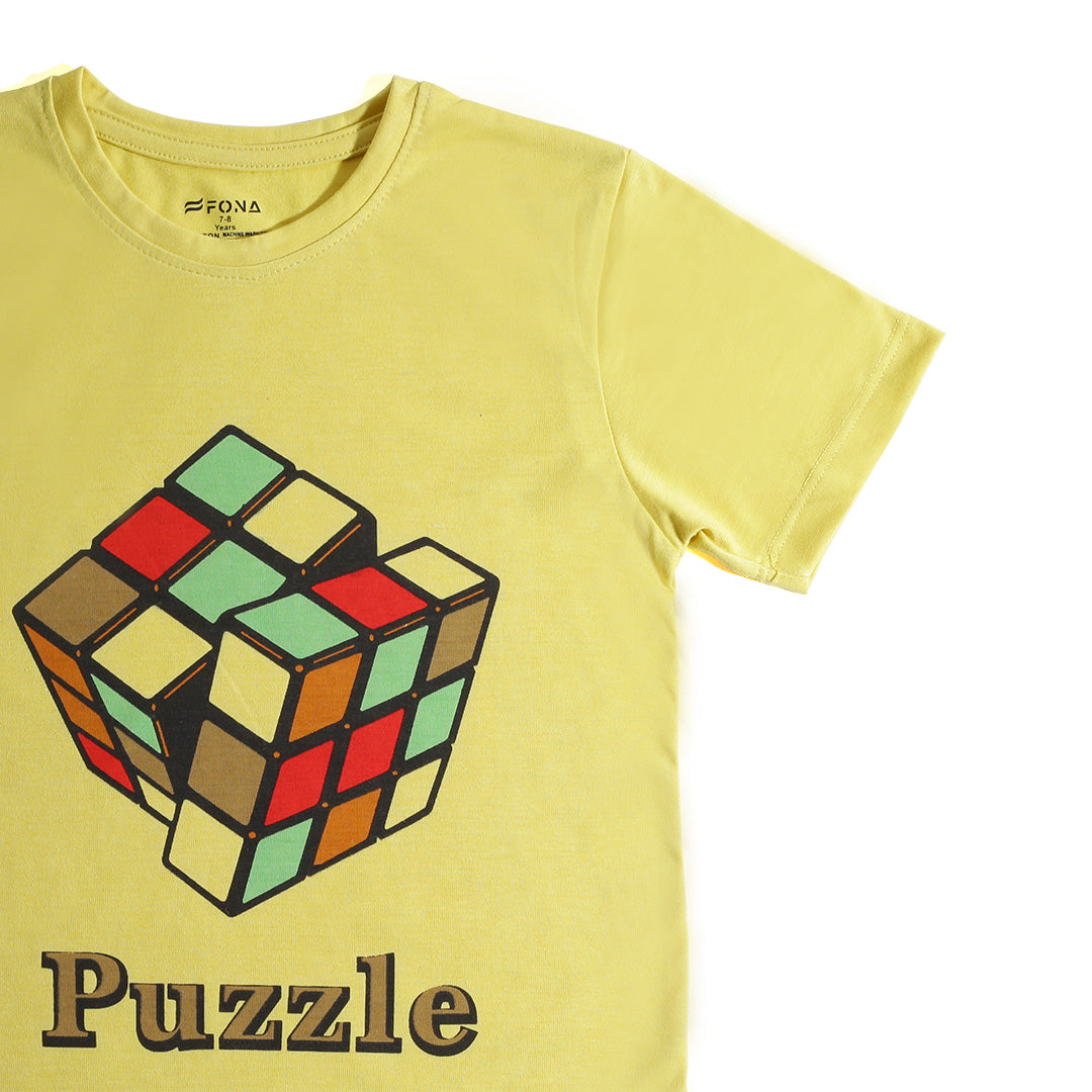 KID'S YELLOW PUZZLE PRINT T-SHIRT