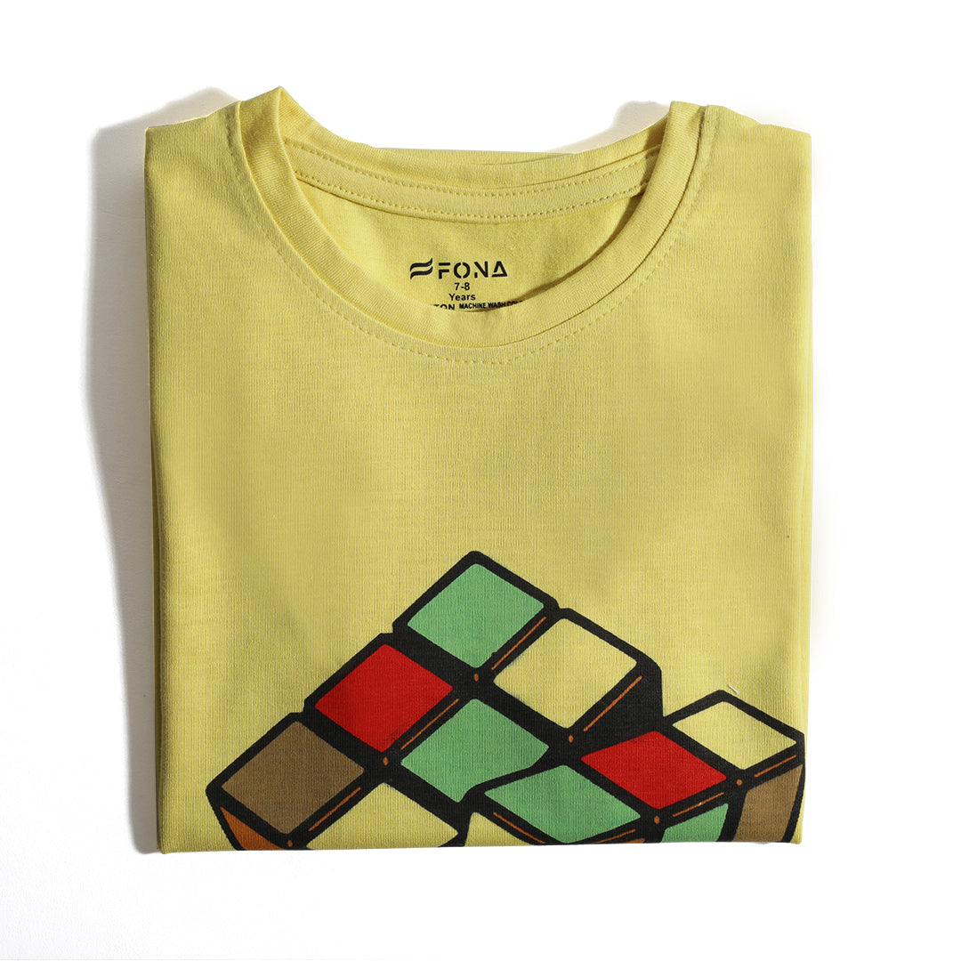 KID'S YELLOW PUZZLE PRINT T-SHIRT