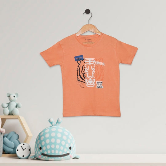 BORN TO BE WILD KID'S PRINTED T-SHIRT - PEACH