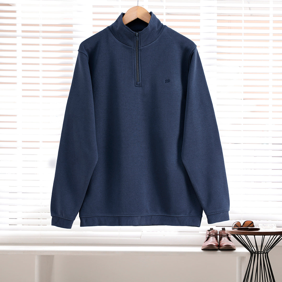 TRUE NAVY ZIP MOCK CREW NECK MEN'S SWEATSHIRT