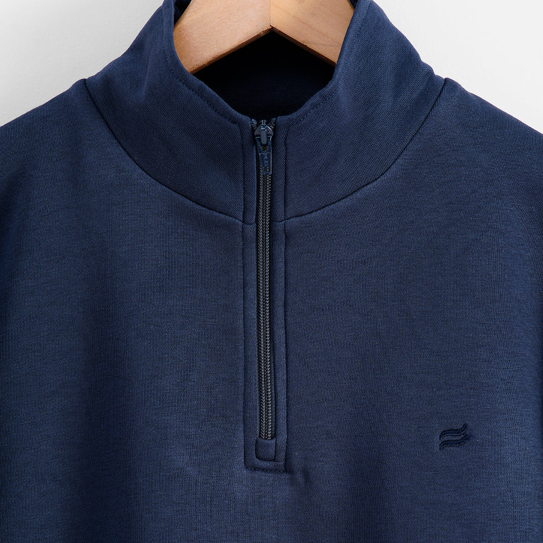 TRUE NAVY ZIP MOCK CREW NECK MEN'S SWEATSHIRT