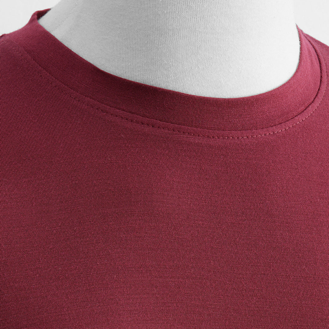 BURGUNDY MAROON PRINTED CREW NECK MEN T-SHIRT