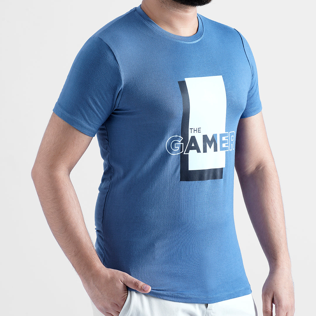 BABY BLUE PRINTED CREW NECK MEN T-SHIRT