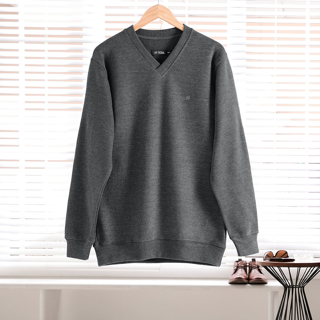 STONE GREY V NECK MEN SWEATSHIRT