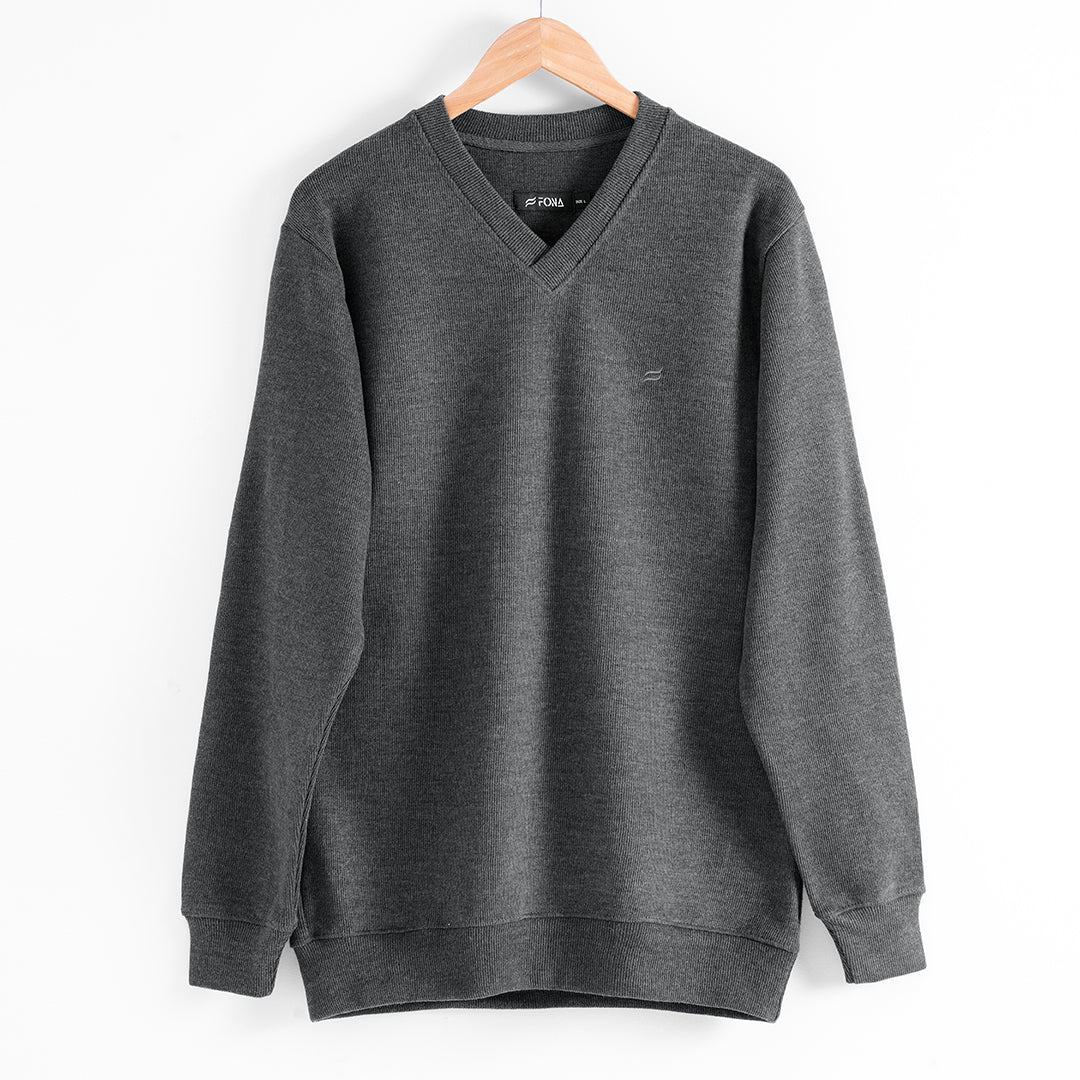 STONE GREY V NECK MEN SWEATSHIRT