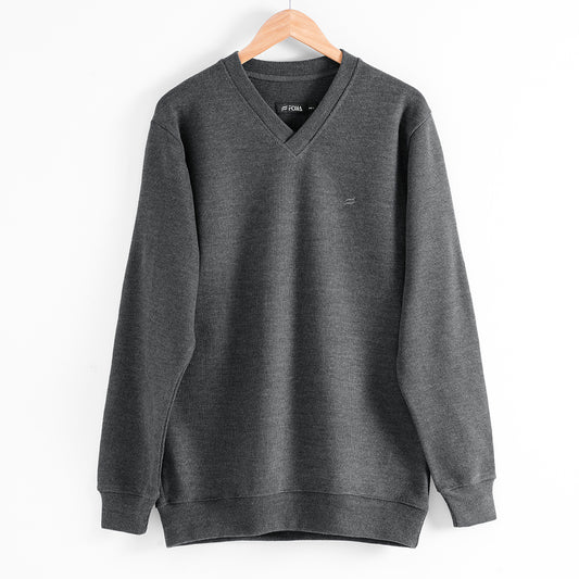 STONE GREY V NECK MEN SWEATSHIRT