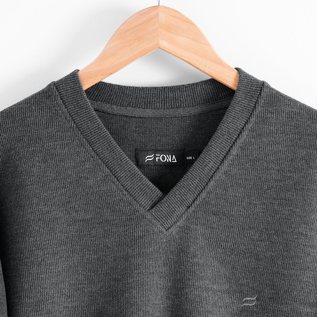 STONE GREY V NECK MEN SWEATSHIRT