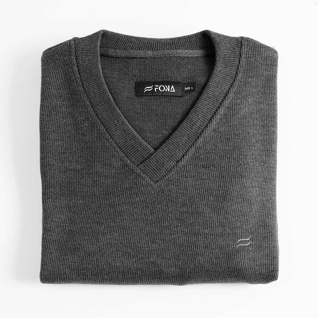 STONE GREY V NECK MEN SWEATSHIRT